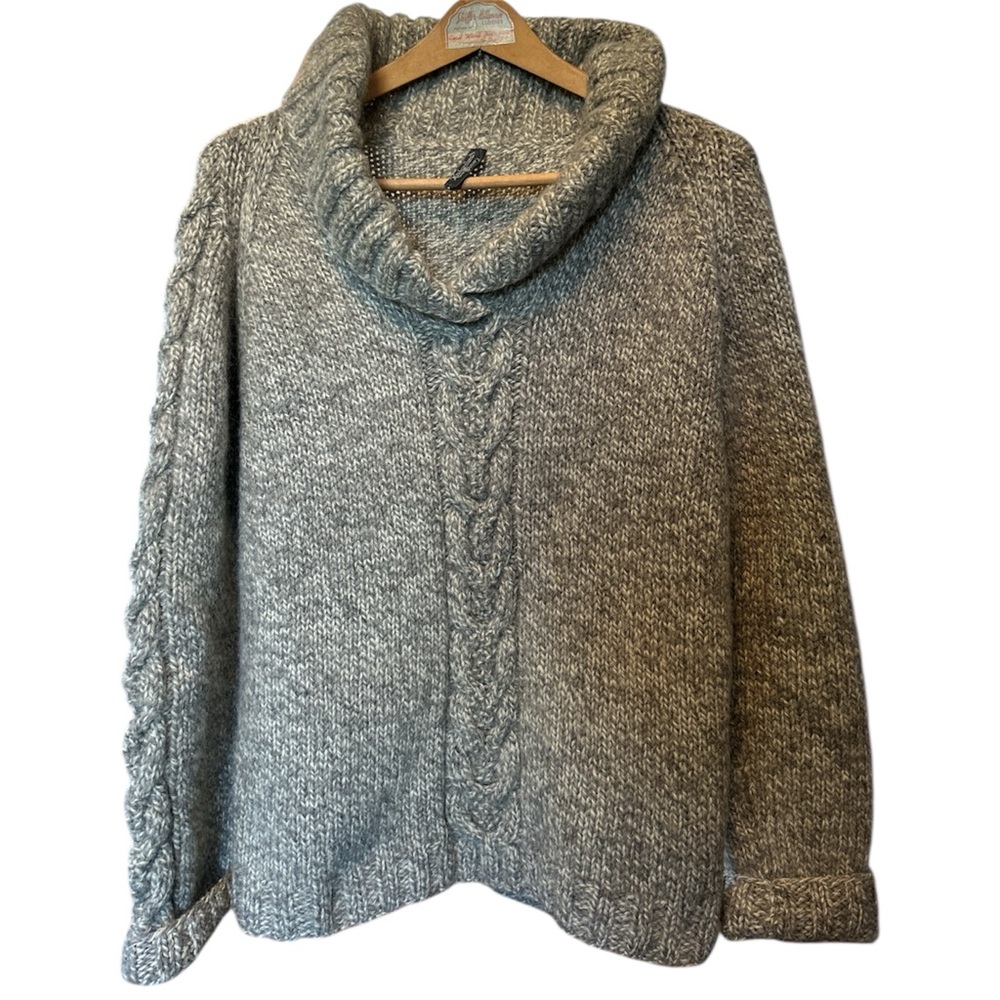 Cozy Gray Cable Knit Cowl Neck Sweater